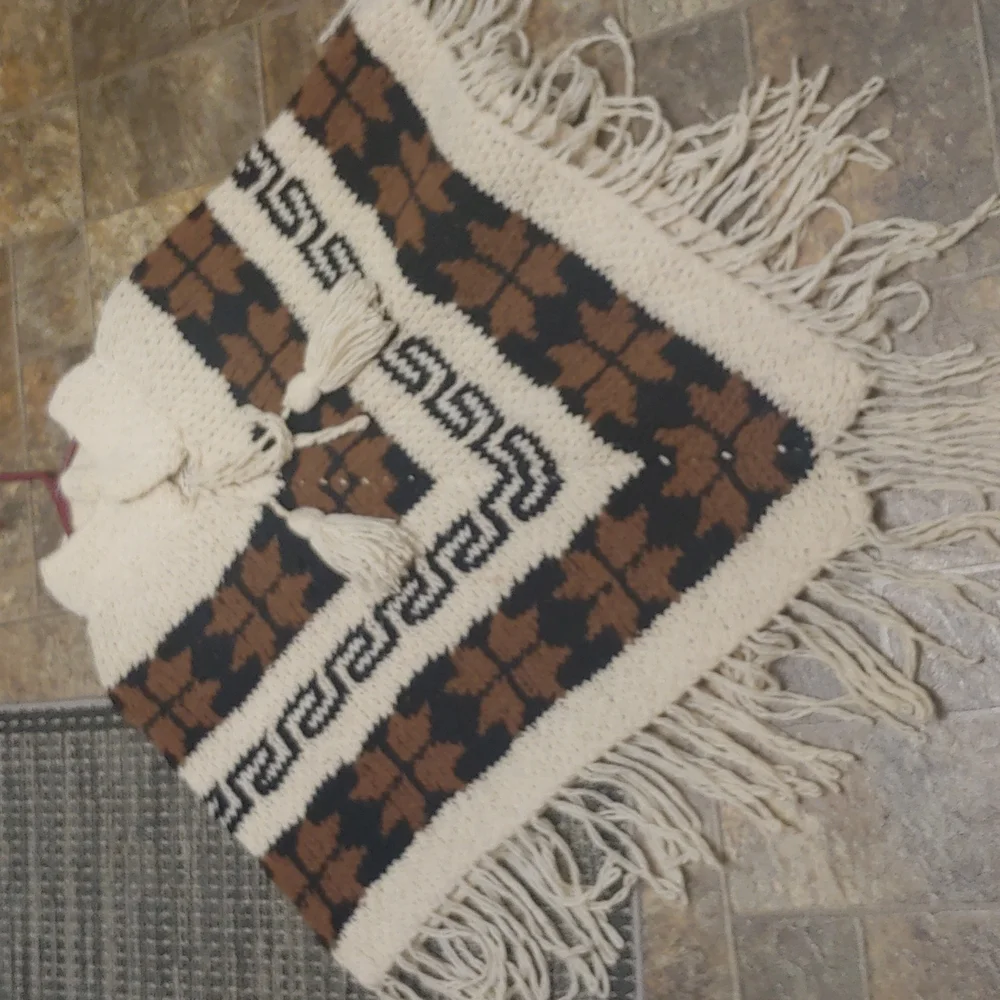 100% Wool overhead shawl Rebozo cape Mexico... Boho One Sz. Fits most - Picture 3 of 14